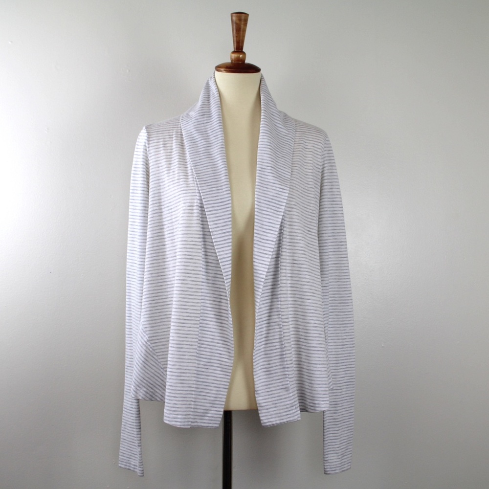 Theory Pinstriped Cotton Blend Cardigan S